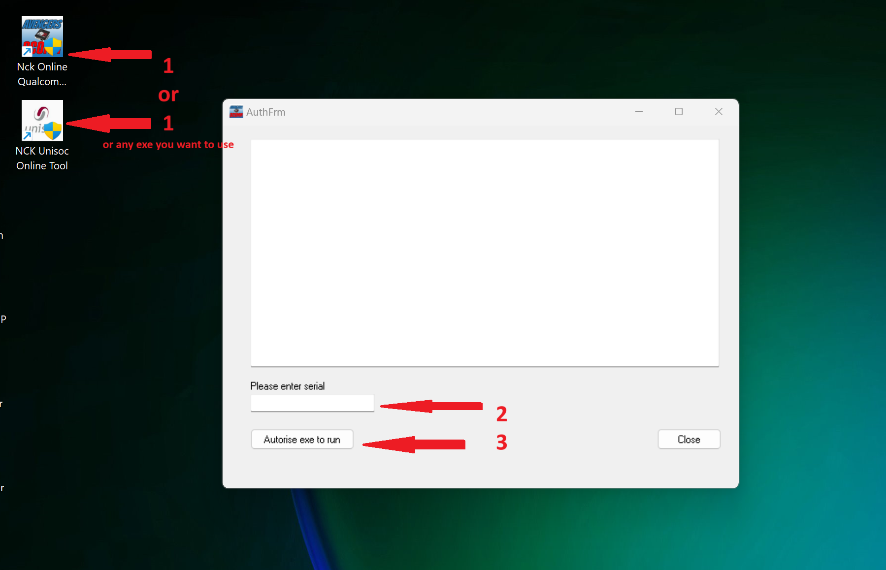 Example: where to enter the serial number and authorize the module